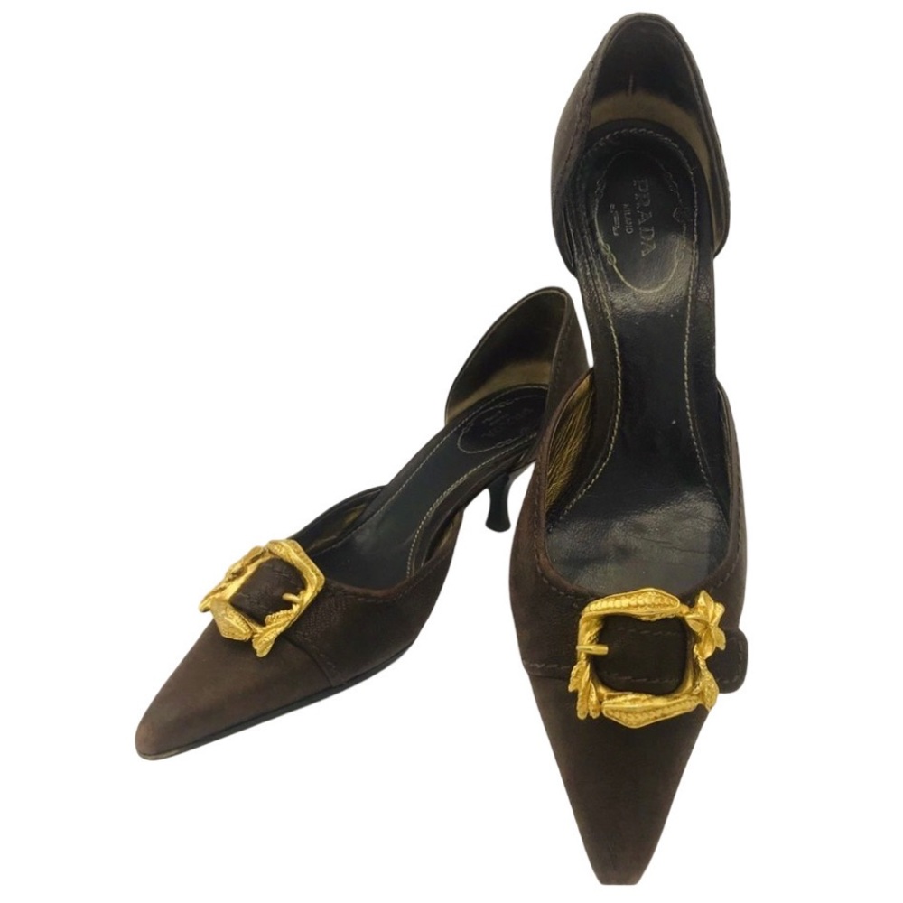 PRADA SNAKE BUCKLE GOAT SKIN d’ORSAY KITTEN PUMPS